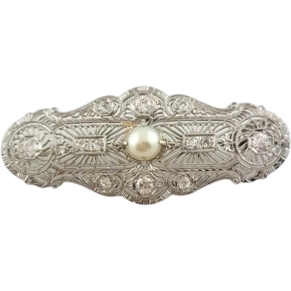 Antique 14K White Gold Diamond and Pearl Filagree… - image 1