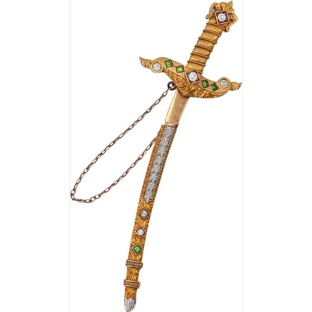 Renaissance Revival 1880 Sword Jabot In 18Kt Gold… - image 1