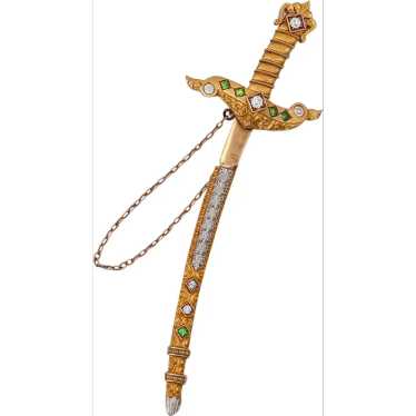 Renaissance Revival 1880 Sword Jabot In 18Kt Gold… - image 1