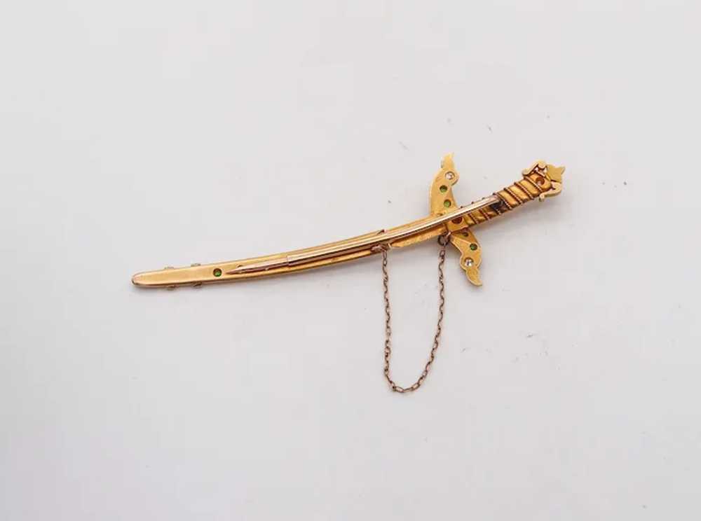 Renaissance Revival 1880 Sword Jabot In 18Kt Gold… - image 4