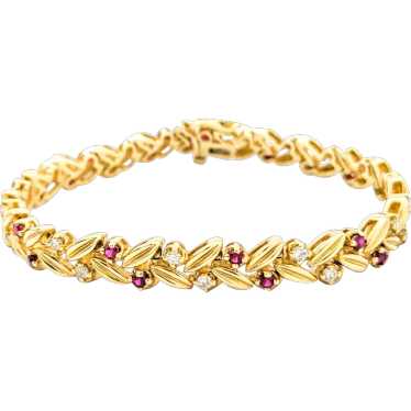 .80ctw Rubies & .65ctw Diamonds Bracelet In Yellow