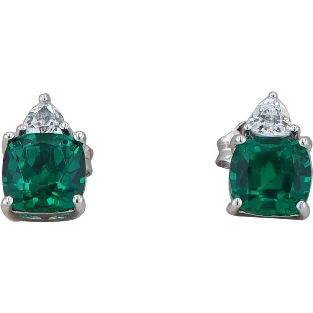 Sterling Silver Synthetic Emerald and Cubic Zirco… - image 1