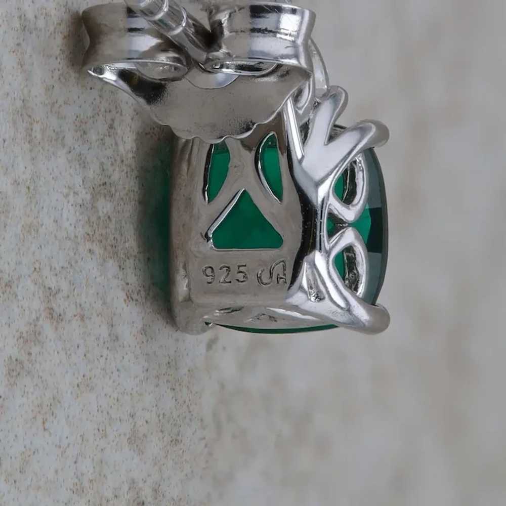 Sterling Silver Synthetic Emerald and Cubic Zirco… - image 3