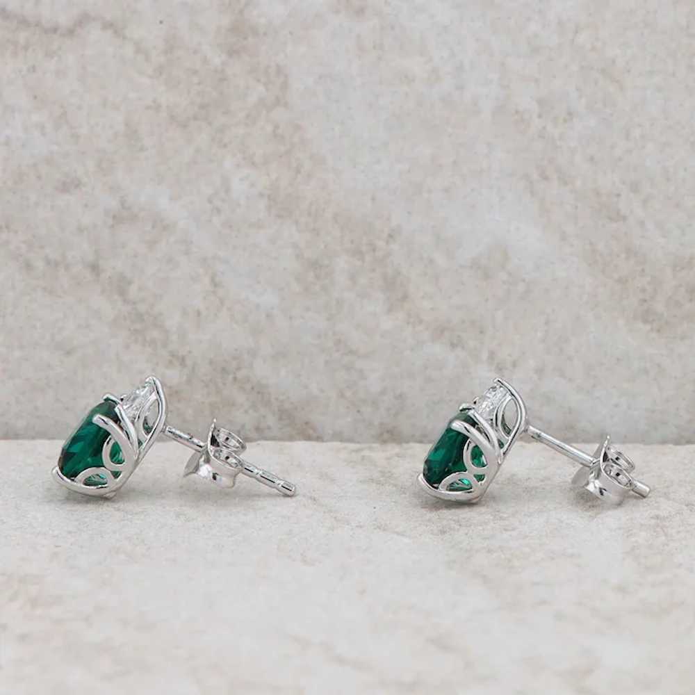 Sterling Silver Synthetic Emerald and Cubic Zirco… - image 4