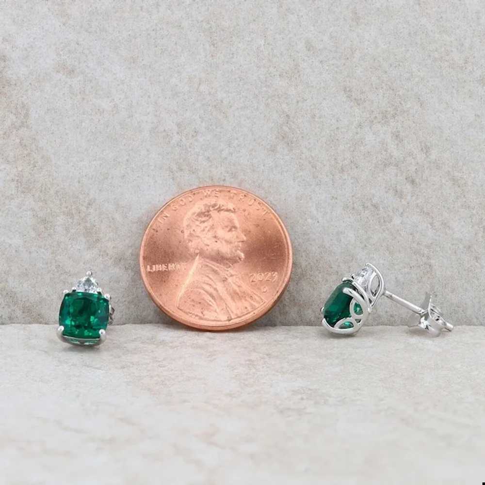 Sterling Silver Synthetic Emerald and Cubic Zirco… - image 5