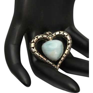 Vintage 925 Silver and Larimar Heart Pendant Open… - image 1