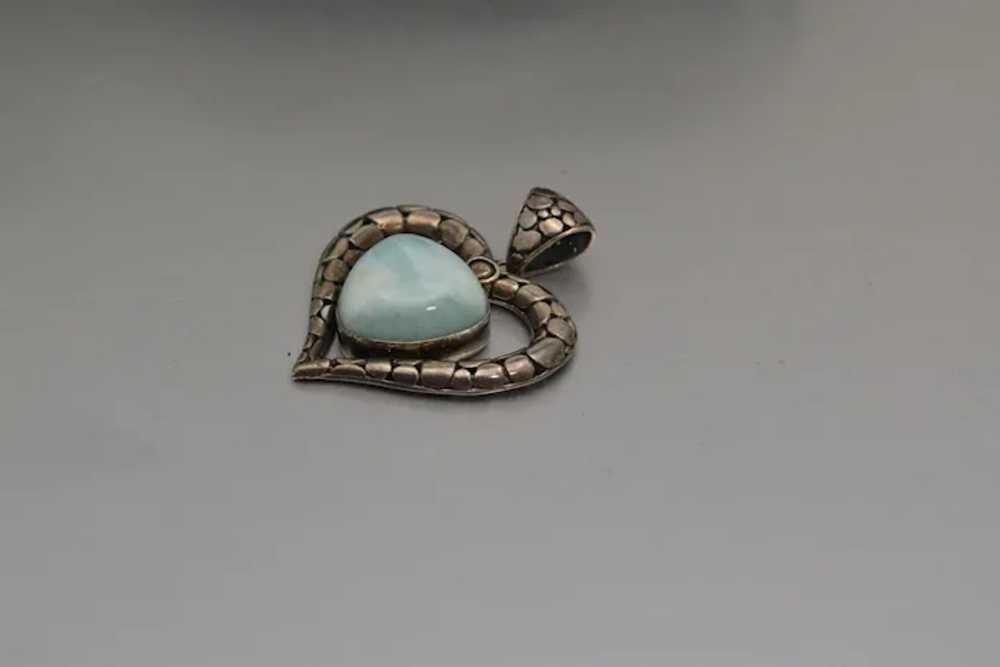 Vintage 925 Silver and Larimar Heart Pendant Open… - image 4