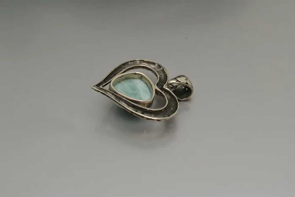 Vintage 925 Silver and Larimar Heart Pendant Open… - image 5