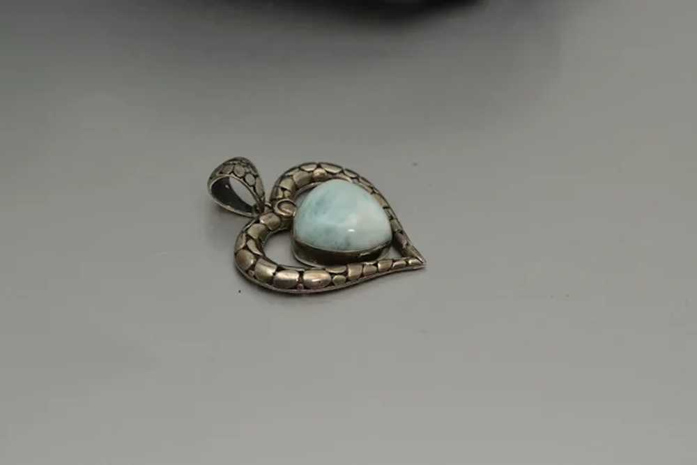 Vintage 925 Silver and Larimar Heart Pendant Open… - image 6