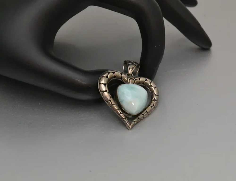 Vintage 925 Silver and Larimar Heart Pendant Open… - image 7