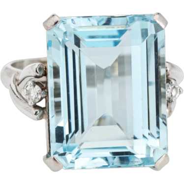 10ct Aquamarine Diamond Ring Platinum Sz 6 Cockta… - image 1