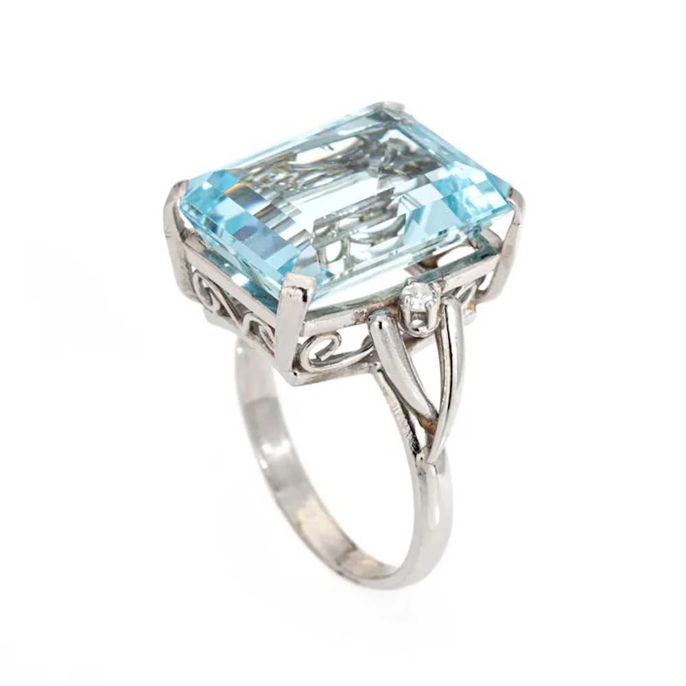 10ct Aquamarine Diamond Ring Platinum Sz 6 Cockta… - image 2