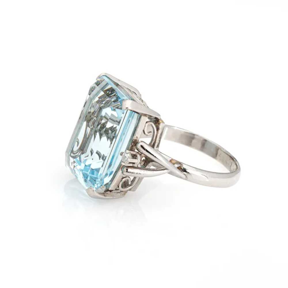 10ct Aquamarine Diamond Ring Platinum Sz 6 Cockta… - image 4