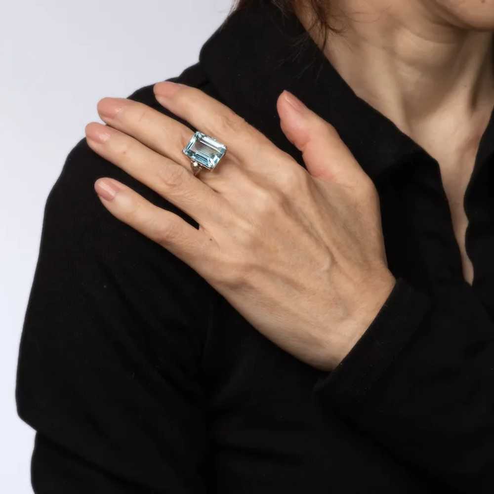 10ct Aquamarine Diamond Ring Platinum Sz 6 Cockta… - image 6