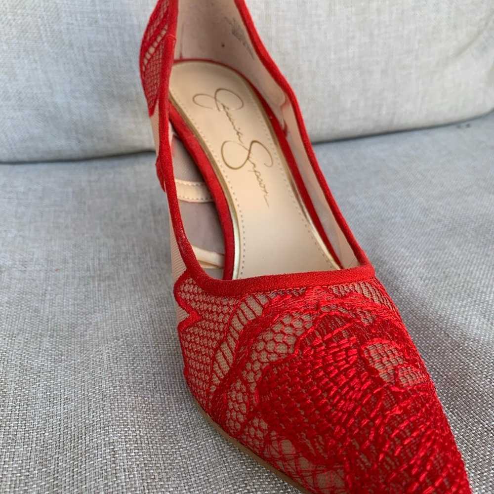 Jessica Simpson Red Pumps Embroidered Size 7 - image 5