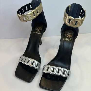 VINCE CAMUTO Black Heeled Sandals | Black, Gold, S