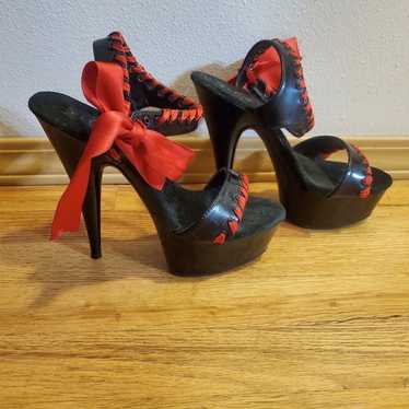 Pleaser Black Red Ribbon Heels 7 - image 1