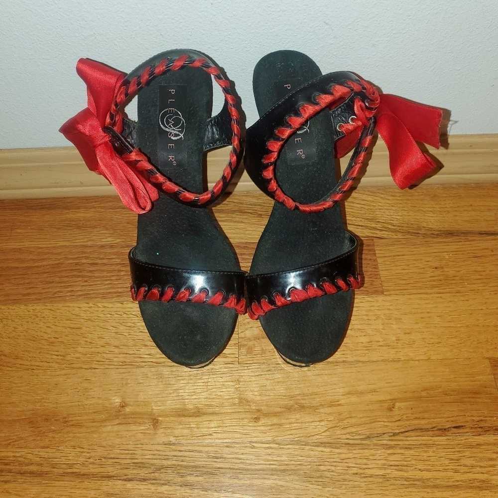 Pleaser Black Red Ribbon Heels 7 - image 2