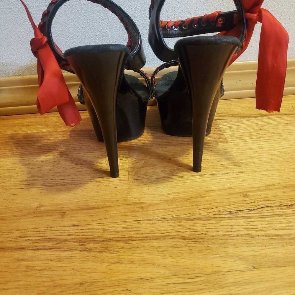 Pleaser Black Red Ribbon Heels 7 - image 3
