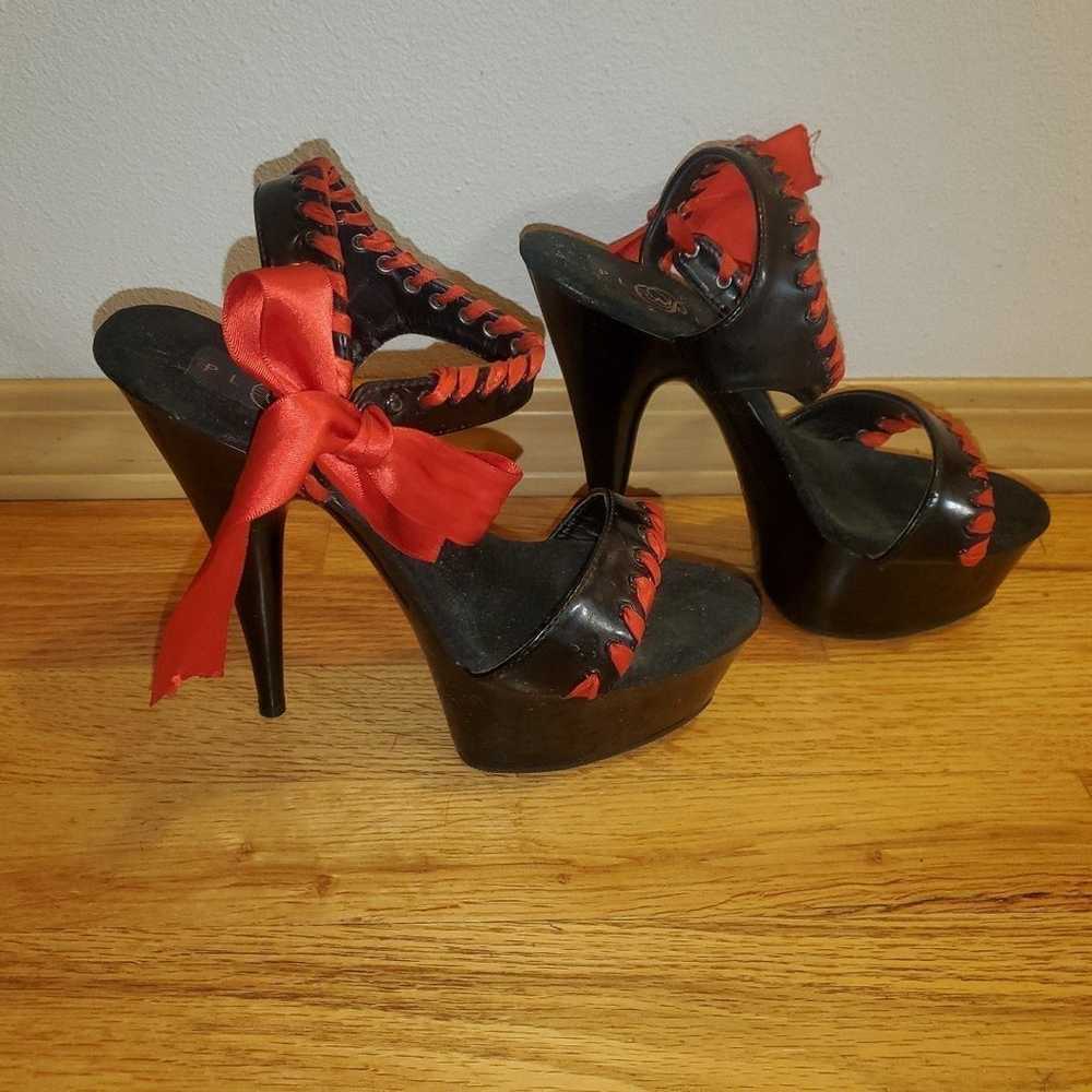 Pleaser Black Red Ribbon Heels 7 - image 5