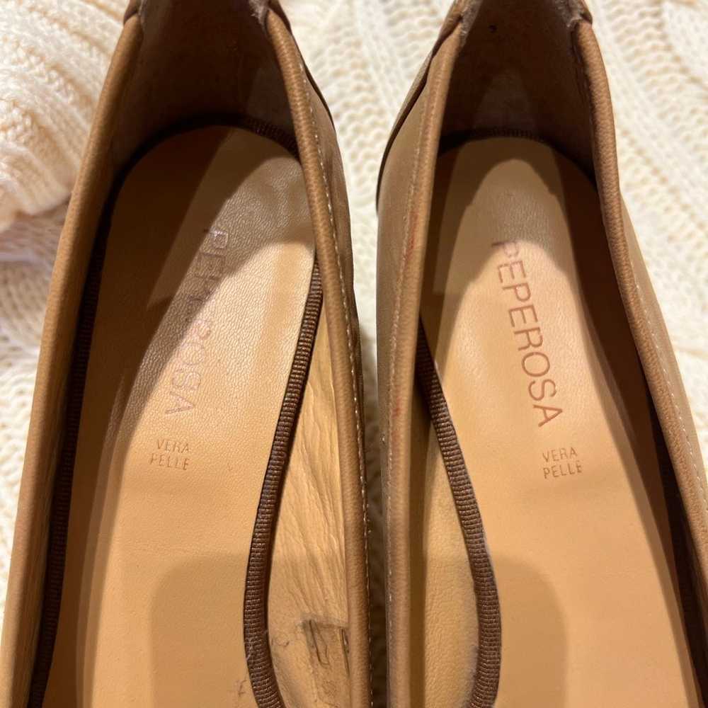 Suede tan Shoes with Flower Details Kitten Heels - image 8