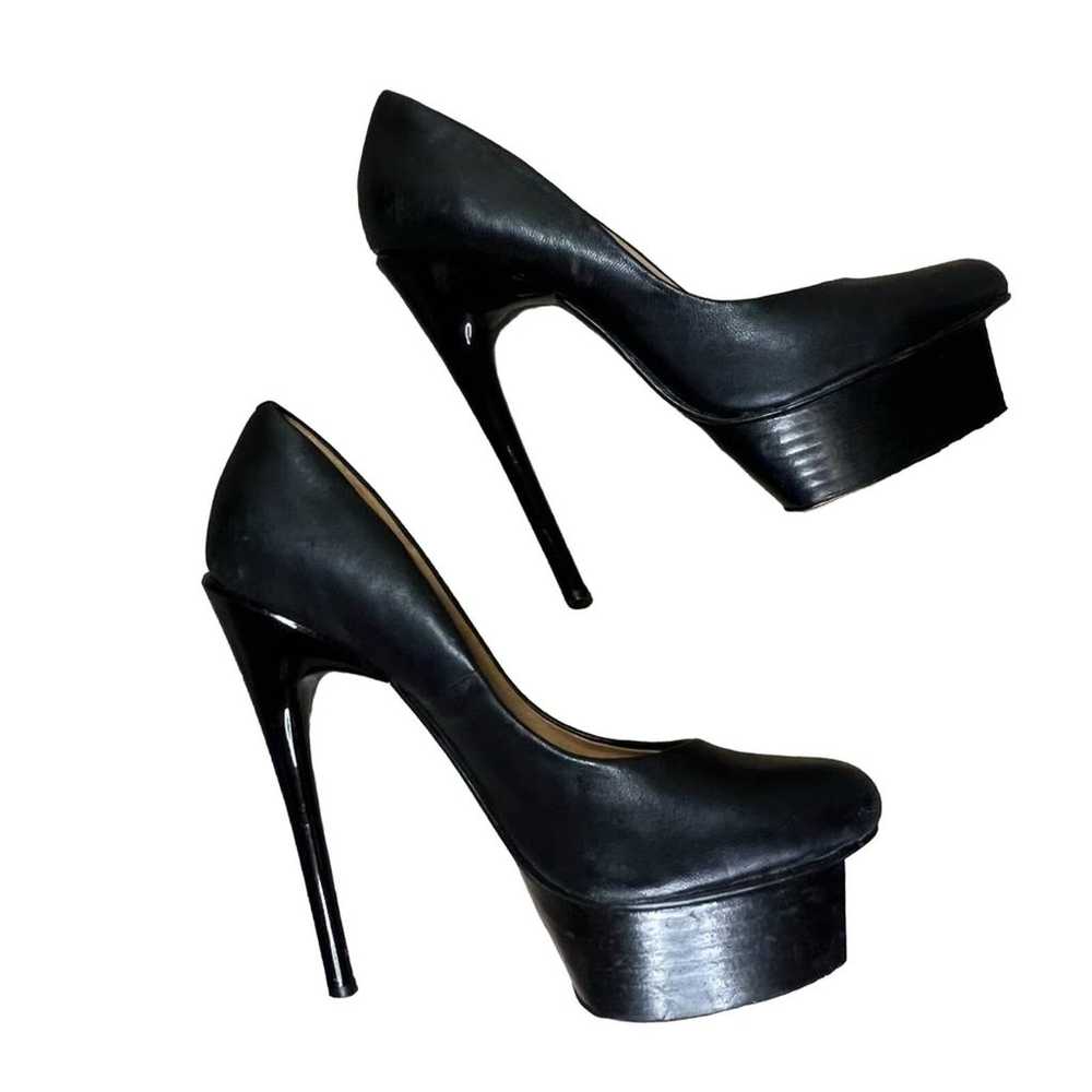 Black leather platform pump Size 8.5 L.A.M.B. Gwe… - image 1