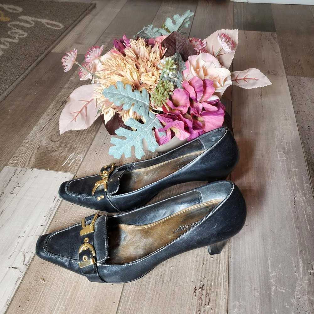 Vintage Etienne Aigner Leather Heels Horsebit Bla… - image 4