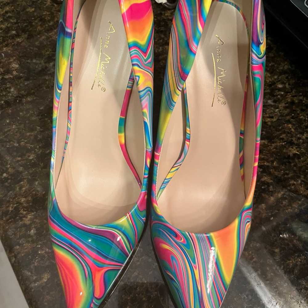 Anne Michelle rainbow abstract pumps heels - image 3