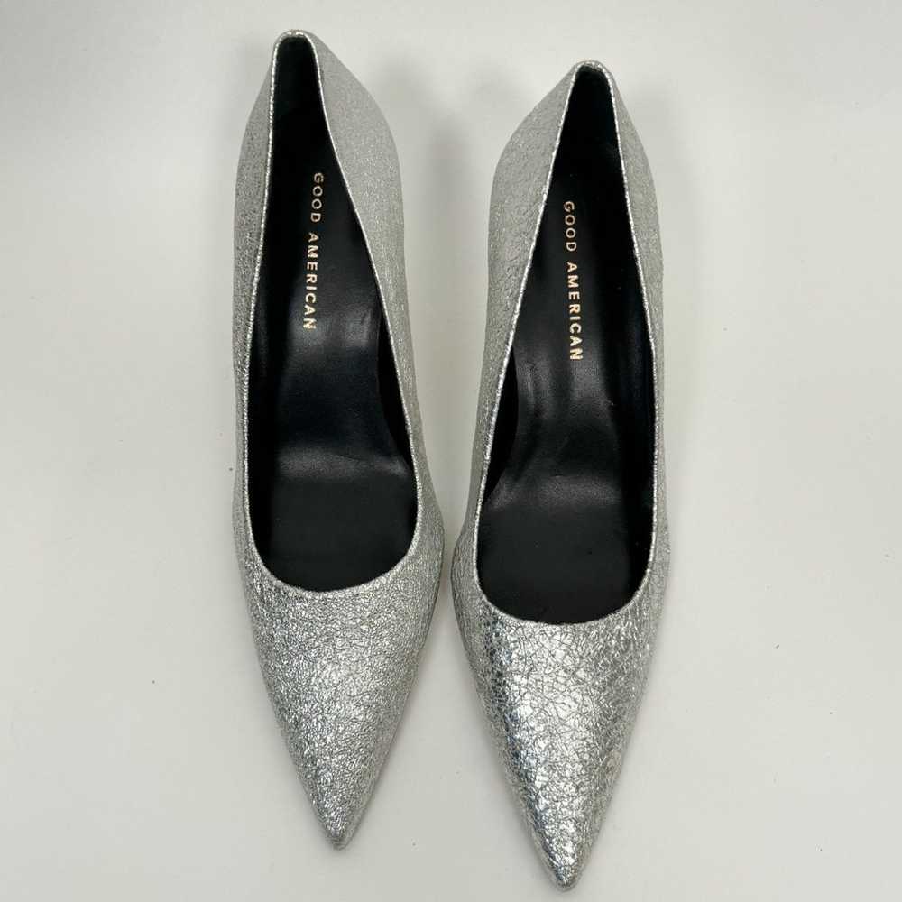 Good American The Icon Pointed Toe Silver Glitter… - image 3