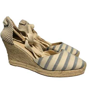 Soludos - Tall Wedge Strappy Blue and Cream Espad… - image 1