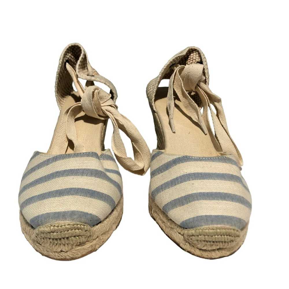 Soludos - Tall Wedge Strappy Blue and Cream Espad… - image 2