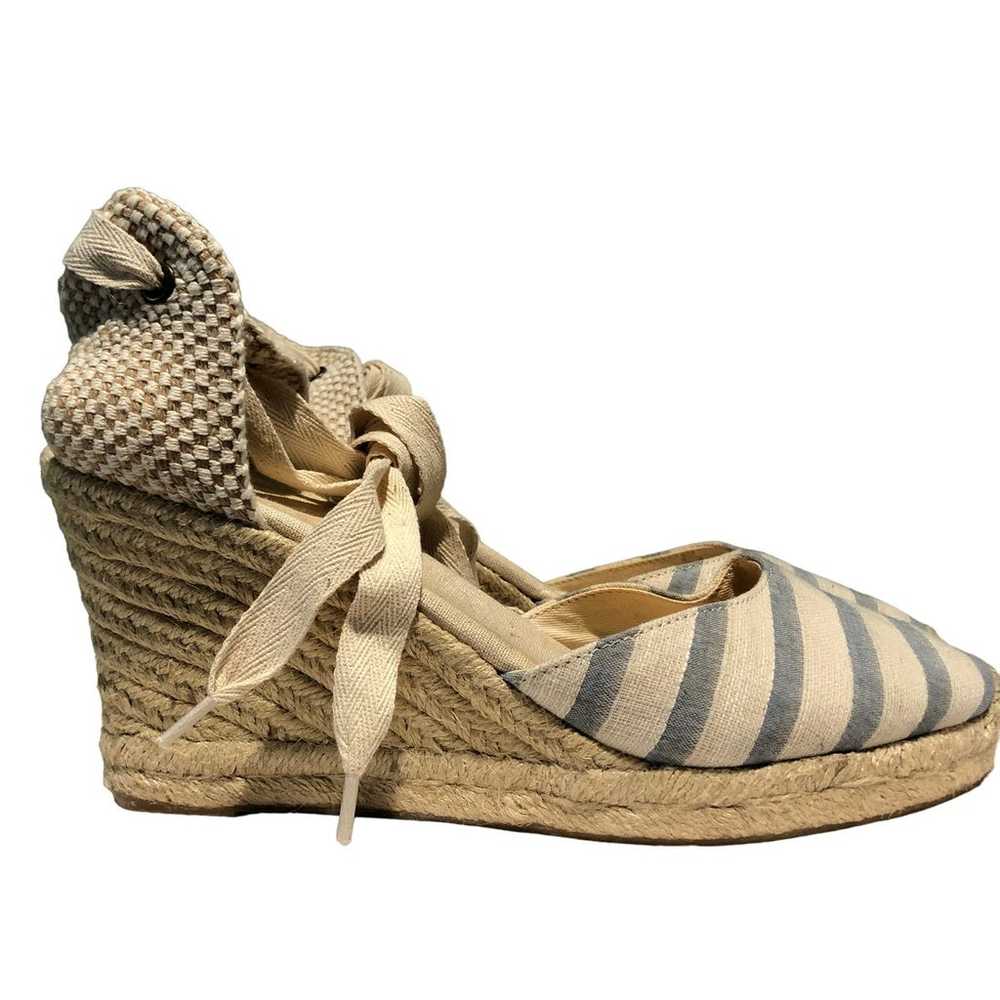 Soludos - Tall Wedge Strappy Blue and Cream Espad… - image 9