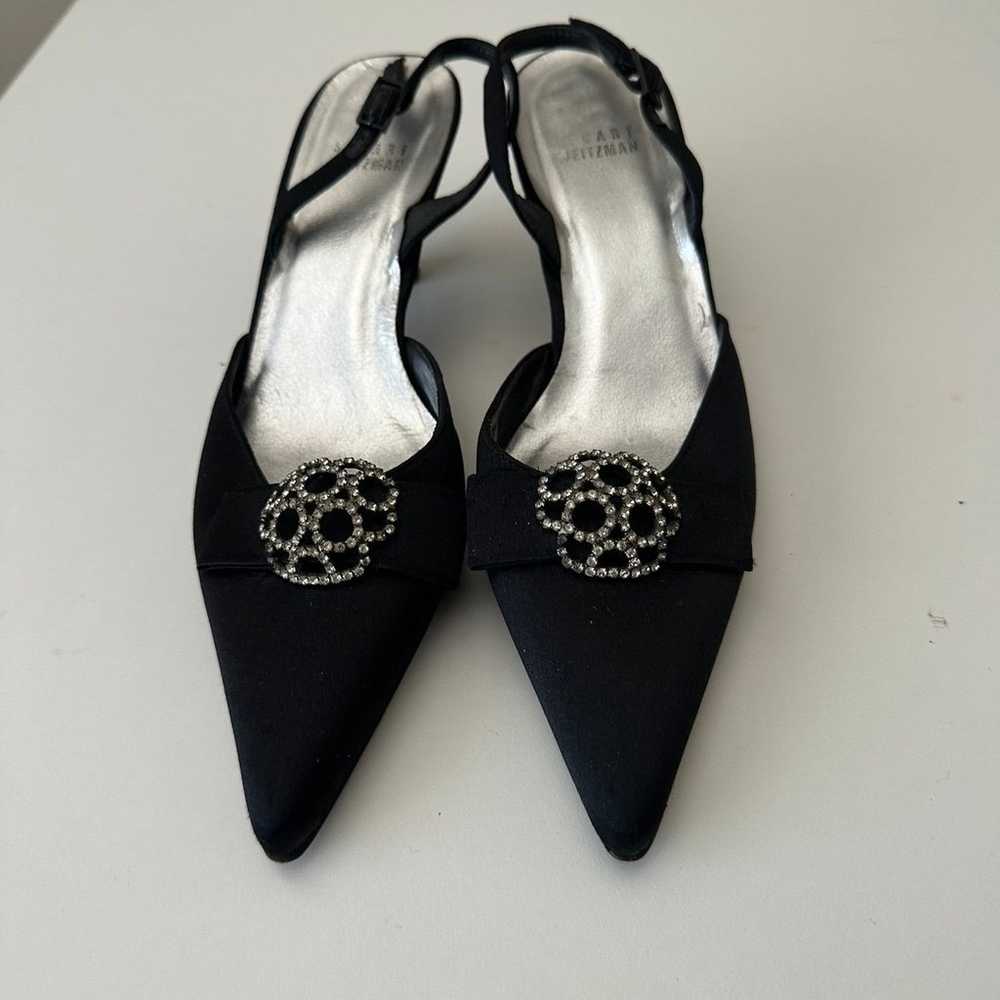 Vintage Stuart Weitzman Black Satin Sling Back Di… - image 1