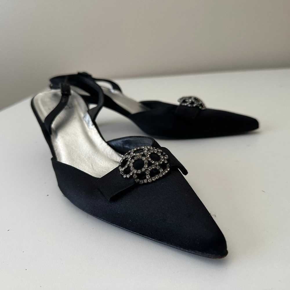 Vintage Stuart Weitzman Black Satin Sling Back Di… - image 3