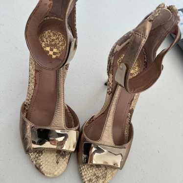 Gold T-Strap PYTHON heels - image 1