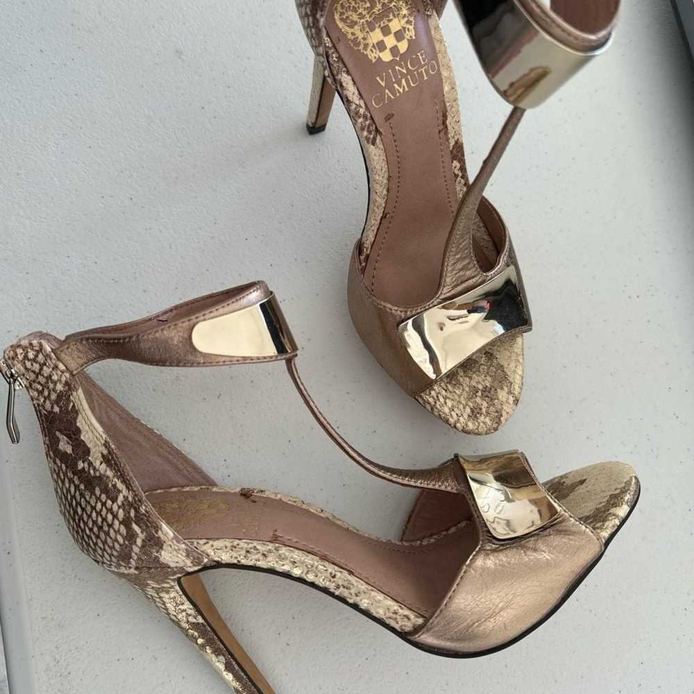 Gold T-Strap PYTHON heels - image 2