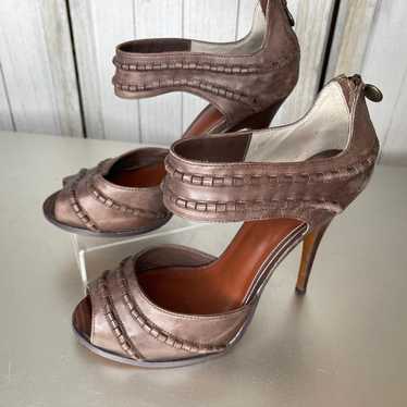 Leon Max Braided Leather Peep Toe Heels Distressed