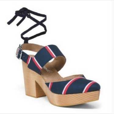 Free People Monaco Red White Blue Wooden Clogs Hee