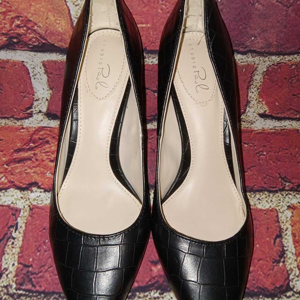 Studio Paolo Womens Pump Heels Size 7.5 Black Lea… - image 2