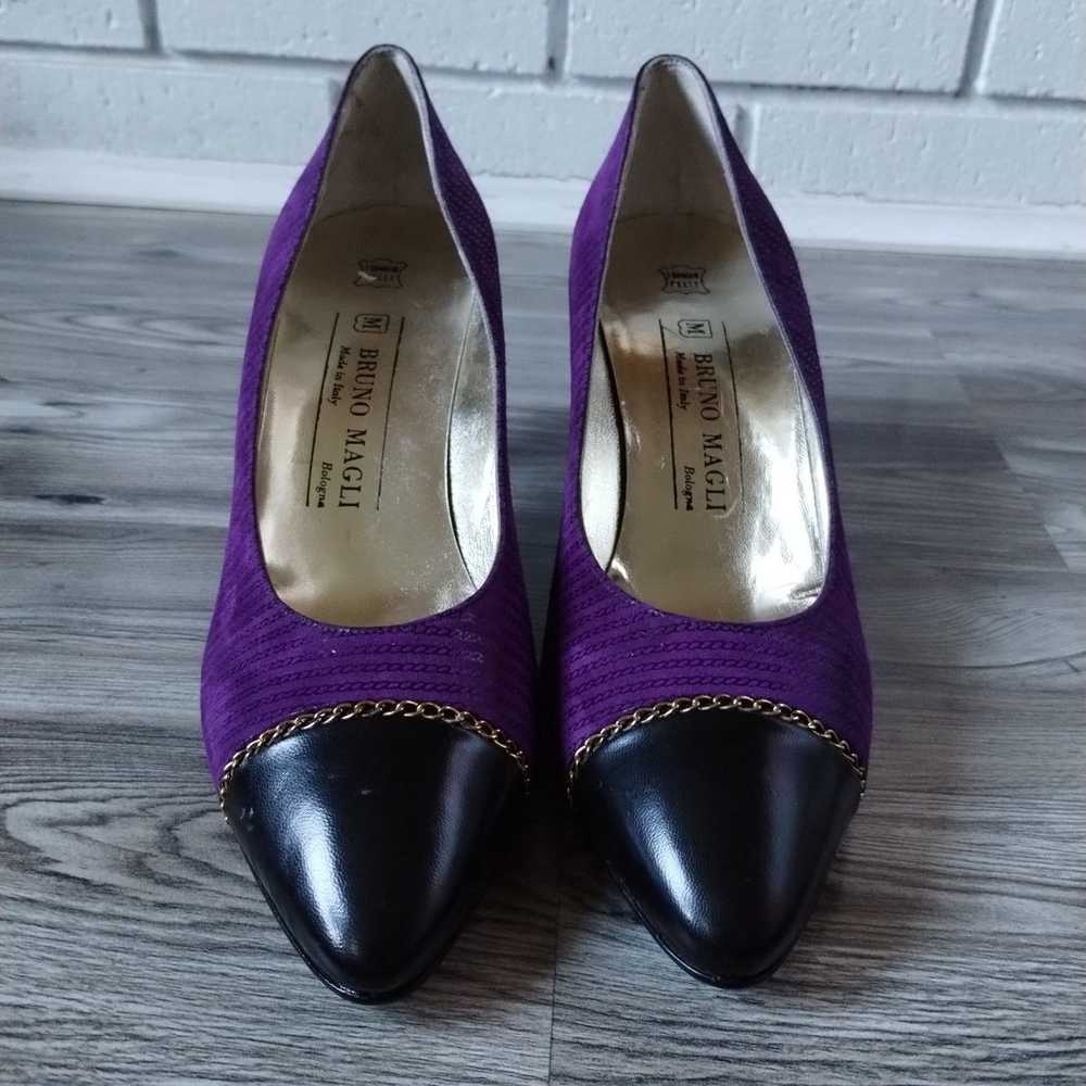 Vintage Bruno Magli Purple Black Heels size 8.5 - image 2