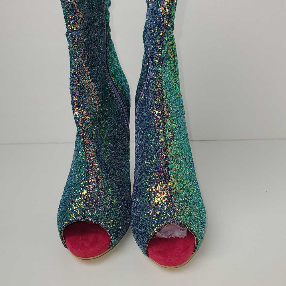 NWOT Glitter MID Calf Peep Toe Heel Boots - image 5