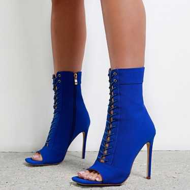 Simmi London blue knitted lace up high heel ankle… - image 1