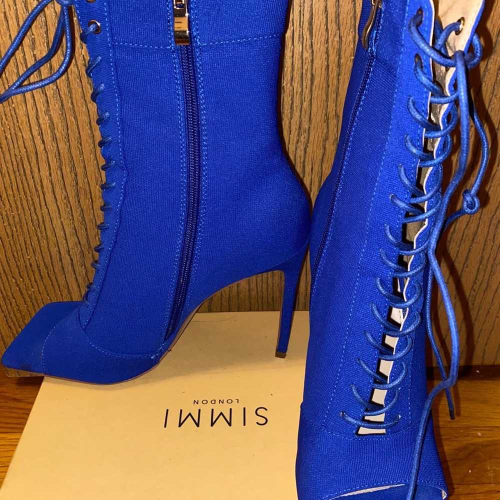 Simmi London blue knitted lace up high heel ankle… - image 2