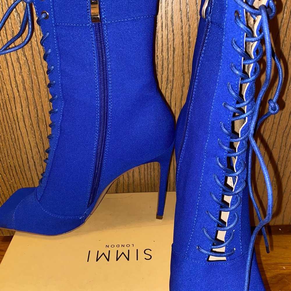 Simmi London blue knitted lace up high heel ankle… - image 3