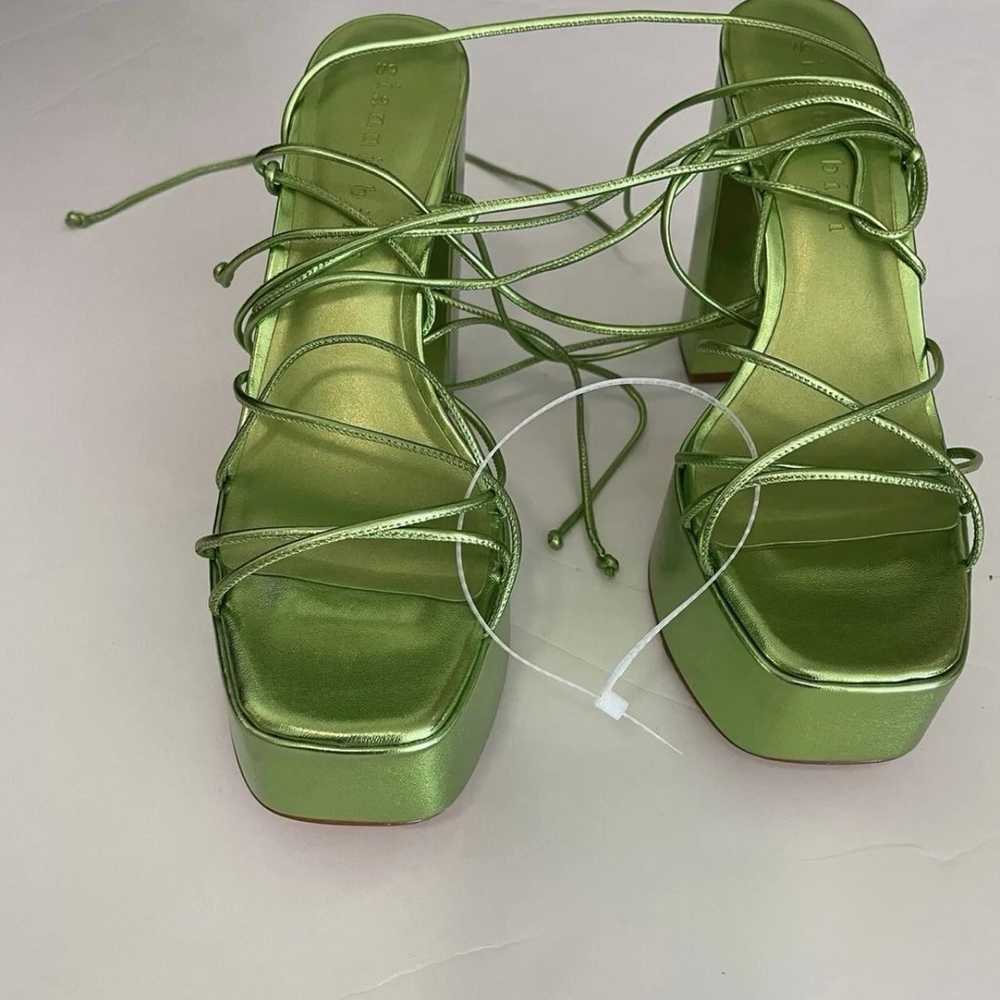 Metallic Green Ankle Wrap Leather Strappy Platfor… - image 10