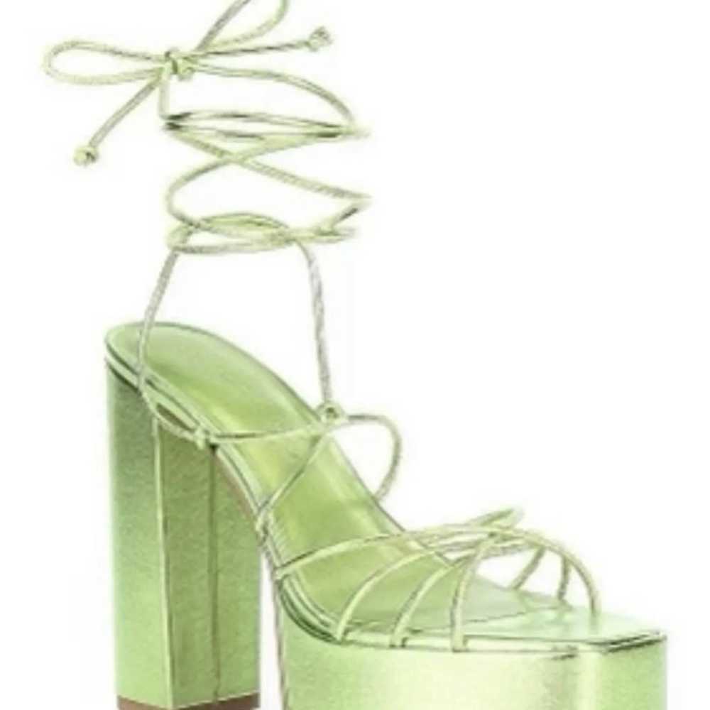 Metallic Green Ankle Wrap Leather Strappy Platfor… - image 12
