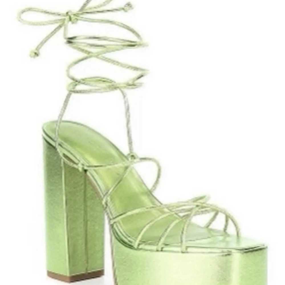 Metallic Green Ankle Wrap Leather Strappy Platfor… - image 2