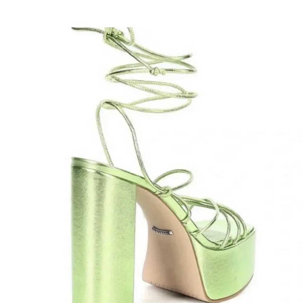 Metallic Green Ankle Wrap Leather Strappy Platfor… - image 4
