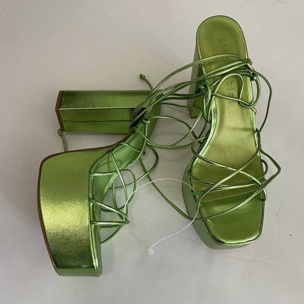 Metallic Green Ankle Wrap Leather Strappy Platfor… - image 9