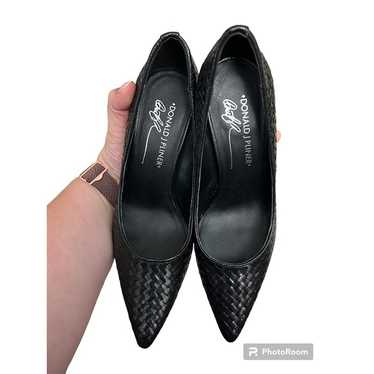 Donald J. Pilner Size 5.5 Carrie Black Woven Leat… - image 1